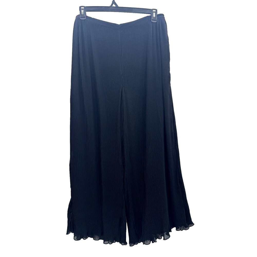 Whimsigoth Simply Silk Plisse Palazzo Pant XL Black Chiffon Wide Leg Lined Flowy